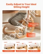 Ergonominė klūpima kėdė su atlošu, mediniu rėmu ir reguliuojamu aukščiu - Image 4