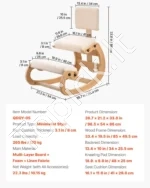 Ergonominė klūpima kėdė su atlošu, mediniu rėmu ir reguliuojamu aukščiu - Image 7