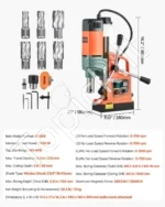 Galingas magnetinis gręžtuvas 8880E 1450W su 6 karūninių grąžtų rinkiniu, iki 50 mm, 13000 N - Image 7