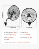 Galingas pramoninis sieninis ventiliatorius 505 mm su drėkinimo funkcija ir nuotolinio valdymo pulteliu - Image 7