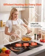 Indukcinė kaitlentė 60 cm, 3 degikliai, įmontuojama, 6200W, stiklo keramika - Image 2