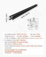 Juodas aliuminio profilis 2020 T-Slot 1220 mm, 10 vnt. rinkinys - Image 7