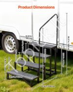 Keturių pakopų kemperio laipteliai su turėklu 300 kg, plieniniai - Image 3