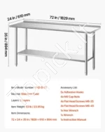 Nerūdijančio plieno darbastalis 1829 x 610 x 894 mm su nugarine apsauga - Image 7