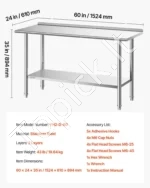 Nerūdijančio plieno darbastalis maisto ruošimui 152 x 61 cm su borteliu - Image 7