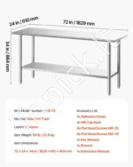 Nerūdijančio plieno darbastalis maisto ruošimui 183 x 61 cm - Image 7
