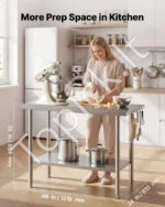 Nerūdijančio plieno virtuvinis stalas 61 x 122 cm su užpylimo briauna ir reguliuojama lentyna - Image 2