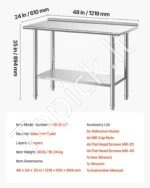 Nerūdijančio plieno virtuvinis stalas 61 x 122 cm su užpylimo briauna ir reguliuojama lentyna - Image 7