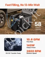 Nešiojamas dyzelino bakas, 220 l talpa ir 48 l/min srautas, benzino bakas su 12 V perkėlimo siurbliu ir 4 m gumine žarna - Image 3