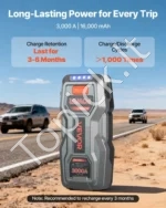 Nešiojamas automobilio užvedėjas 3000 A, 16000 mAh, 12 V su išorine baterija ir žibintuvėliu - Image 3