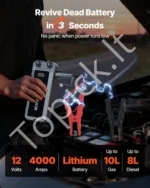 Nešiojamas automobilio užvedėjas 4000 A, 24000 mAh, 12 V su išorine baterija ir žibintuvėliu - Image 2