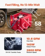 Nešiojamas dyzelino bakas, 220 l talpa ir 48 l/min srautas, benzino bakas su 12 V perkėlimo siurbliu ir 4 m gumine žarna - Image 3