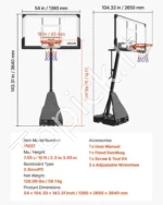 Nešiojamas krepšinio stovas 2,3–3,05 m su 137 cm PC lenta ir ratais - Image 7