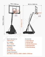 Nešiojamas krepšinio stovas 3,05 m su 127 cm PC lenta ir ratais - Image 7