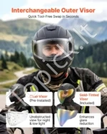 Pilno veido motociklininko šalmas L dydžio su dvigubu skydeliu - Image 5