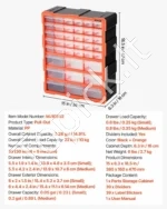 Plastikinė detalių dėžutė su 39 stalčiukais, sieninė spintelė įrankiams, 380 x 160 x 470 mm - Image 7