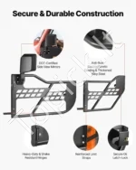 Plieninės vamzdinės pusės durys su veidrodėliais, 4 durų komplektas, tinka Jeep Wrangler JL / Gladiator JT - Image 4