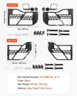 Plieninės vamzdinės pusės durys su veidrodėliais, 4 durų komplektas, tinka Jeep Wrangler JL / Gladiator JT - Image 6