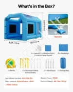 Pripučiama dažymo kabina/kamera 4 x 2,5 x 2,5 m, nešiojama dažymo palapinė su 750 W pūstuvu - Image 7