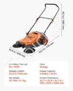Rankinė šlavimo mašina 650 mm, 18,9 l talpos kiemui ir garažui (oranžinė) - Image 7