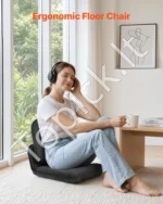 Reguliuojama grindų kėdė 5 padėčių su atlošu, juodo lininio audinio - Image 2