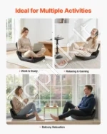 Reguliuojama grindų kėdė 5 padėčių su atlošu, juodo lininio audinio - Image 6