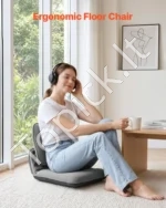 Reguliuojama grindų kėdė 5 padėčių su atlošu, pilko lininio audinio - Image 2
