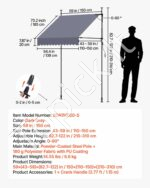 Reguliuojama rankinė terasos ir langų markizė 150 cm su atraminiais strypais, tamsiai pilka - Image 2