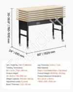 Reguliuojamo aukščio darbastalis 152,4 cm x 61 cm, 680 kg su stalčiumi ir elektros lizdais - Image 7