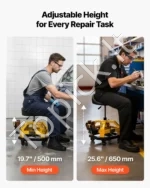 Reguliuojamo aukščio mechaniko kėdė su ratukais ir įrankių dėklu, 150 kg keliamoji galia, juodos ir geltonos spalvos - Image 2