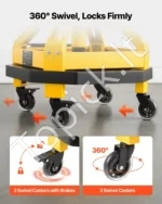 Reguliuojamo aukščio mechaniko kėdė su ratukais ir įrankių dėklu, 150 kg keliamoji galia, juodos ir geltonos spalvos - Image 3