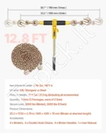 Reketinio grandinės įtempiklio komplektas 5/16"–3/8", 4 vnt., su 3,9 m G80 grandinėmis - Image 7