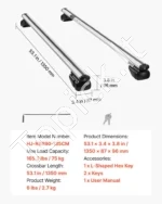 Stogo skersiniai automobilio stogui 75 kg, pakeltiems bėgiams (210–1210 mm) - Image 7