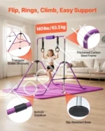 Vaikiškas gimnastikos skersinys su kilimėliu 63,5 kg (violetinis, reguliuojamo aukščio) - Image 3