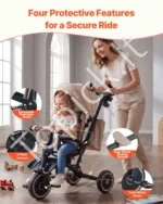 Vaikiškas triratukas-vežimėlis 7-in-1, vaikams nuo 18 mėn. iki 5 metų, chaki spalvos - Image 3