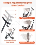 Vaikiškas triratukas-vežimėlis 7-in-1, vaikams nuo 18 mėn. iki 5 metų, chaki spalvos - Image 4