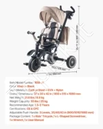 Vaikiškas triratukas-vežimėlis 7-in-1, vaikams nuo 18 mėn. iki 5 metų, chaki spalvos - Image 7