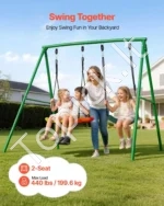 Vaikiškų sūpynių rinkinys kiemui su 80 cm lėkštės formos ir diržine sėdyne, žaliojo metalo rėmas iki 199,6 kg - Image 2