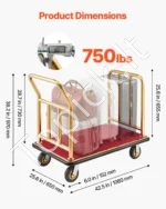 Viešbučio bagažo vežimėlis 340 kg, nerūdijančio plieno su raudonu kilimu ir gumuotais ratais - Image 3