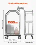 Viešbučio bagažo vežimėlis 680 kg, nerūdijančio plieno su pilku kilimu - Image 3