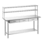 Nerūdijančio plieno darbastalis : 1829 x 610 x 1400 mm su lentynomis ir 3 stalčiais