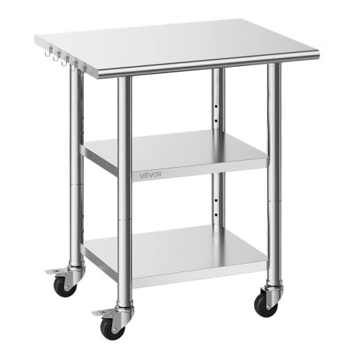 de2FCFBXGGZTSCDJVQALT001V02Fgoods_img-v22Fstainless-steel-worktable-m100-1.2.jpg Nerūdijančio plieno darbastalis 76 x 61 cm su 2 lentynomis ir ratukais - Image 1
