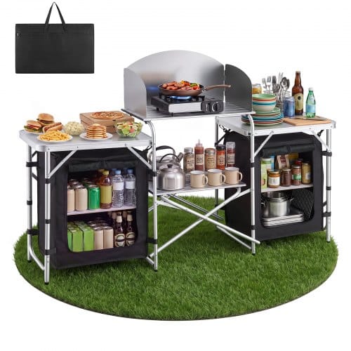 de2FDFBCWJKSHSMDF0P9J001V02Fgoods_img-v12Fcamping-table-m100-1.2.jpg Sulankstomas kempingo stalas virtuvėlė 176 x 45 x 70 cm, su spintelėmis, vėjo skydu ir krepšiu - Image 1