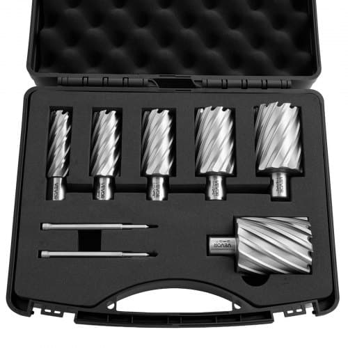 de2FGSGTZYC8JPJ27BMKG001V02Fgoods_img-v22Fannular-cutter-set-m100-1.2.jpg Kūginiai greitapjovio plieno grąžtai , magnetinėms gręžimo staklėms, 8 dalių rinkinys, 50,8 mm gylis - Image 1