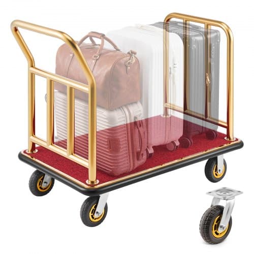 de2FJDXLTCJS6INCORULB001V02Fgoods_img-v22Fluggage-cart-m100-1.2.jpg Viešbučio bagažo vežimėlis 340 kg, nerūdijančio plieno su raudonu kilimu ir gumuotais ratais - Image 1