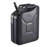 Juodas metalinis kuro kanistras 20 l, su piltuvu ir tridube rankena, Juoda
