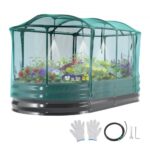Cinkuoto plieno pakelta sodo lova 1800 x 900 x 300 mm su laistymo sistema ir apsauginiu tinkleliu, tamsiai pilka
