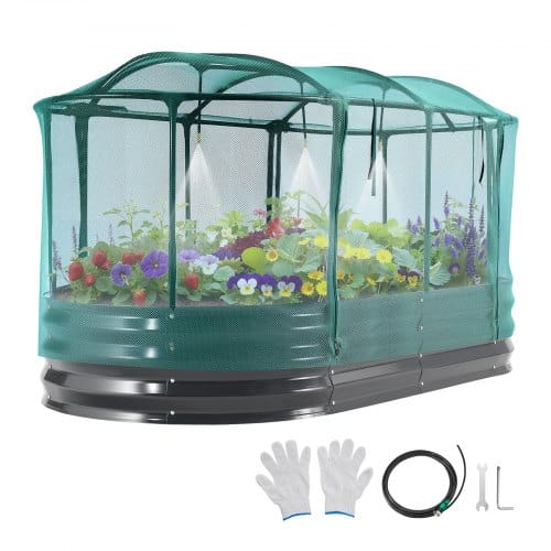 de2FJSYHZZC631FTP86LD001V02Fgoods_img-v22Fgarden-bed-m100-1.2.jpg Cinkuoto plieno pakelta sodo lova 1800 x 900 x 300 mm su laistymo sistema ir apsauginiu tinkleliu, tamsiai pilka - Image 1