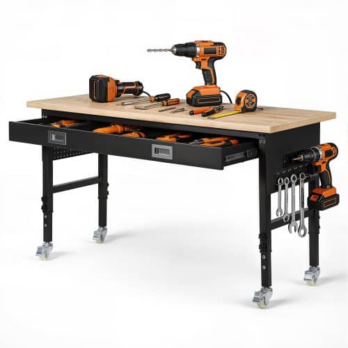 de2FLDSGZTDCTKDLW0SEX001V22Fgoods_img-v12Fwork-bench-uk-m100-1.2.jpg Reguliuojamo aukščio darbastalis 152,4 cm x 61 cm, 680 kg su stalčiumi ir elektros lizdais - Image 1
