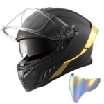 Pilno veido motociklininko šalmas L dydžio su dvigubu skydeliu